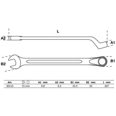 Klucz płasko-oczkowy, wygięty | 15 mm - 2
