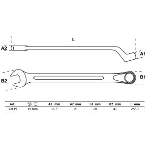 Klucz płasko-oczkowy, wygięty BGS | 19 mm - 2