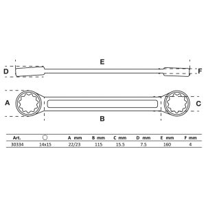 Klucz oczkowy dwustronny BGS | płaski | 14 x 15 mm - 2