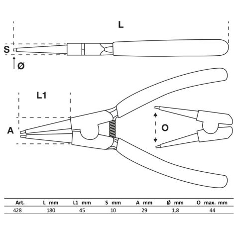 Szczypce do pierścieni rozprężnych BGS | proste | do zewnętrznych pierścieni rozprężnych | 180 mm - 3