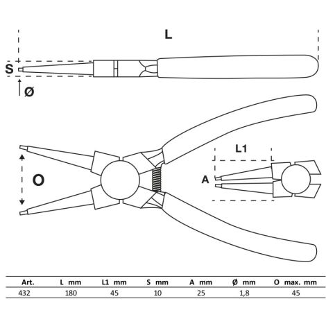 Szczypce do pierścieni rozprężnych BGS | proste | do wewnętrznych pierścieni rozprężnych | 180 mm - 3