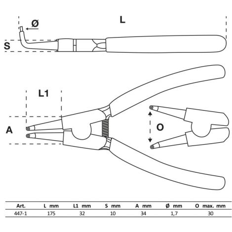 Szczypce do pierścieni rozprężnych BGS | zagięte | do zewnętrznych pierścieni rozprężnych | 175 mm - 2