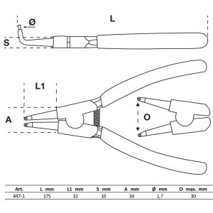 Szczypce do pierścieni rozprężnych BGS | zagięte | do zewnętrznych pierścieni rozprężnych | 175 mm - 2