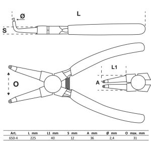 Szczypce do pierścieni rozprężnych BGS | zagięte | do wewnętrznych pierścieni rozprężnych | 225 mm - 2