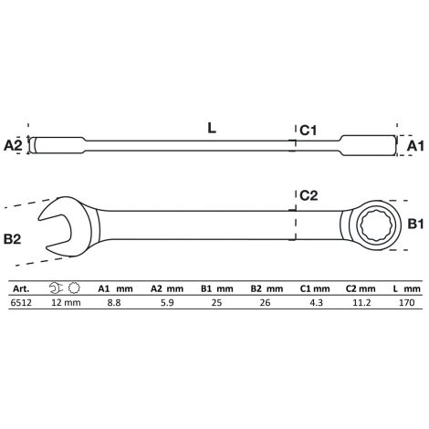 Klucz płasko-oczkowy z grzechotką | 12 mm - 2