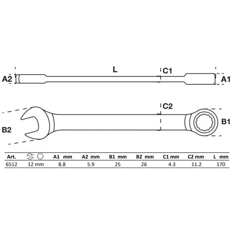 Klucz płasko-oczkowy z grzechotką BGS | 12 mm - 2