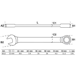 Klucz płasko-oczkowy z grzechotką BGS | 12 mm - 2