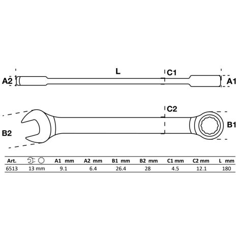 Klucz płasko-oczkowy z grzechotką | 13 mm - 2