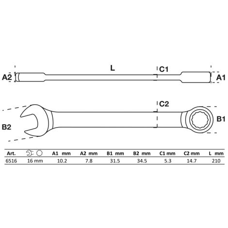Klucz płasko-oczkowy z grzechotką | 16 mm - 2