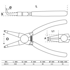 Szczypce do pierścieni rozprężnych BGS | zagięte | do wewnętrznych pierścieni rozprężnych | 250 mm - 2