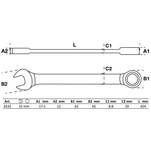 Klucz płasko-oczkowy z grzechotką | 32 mm - 2