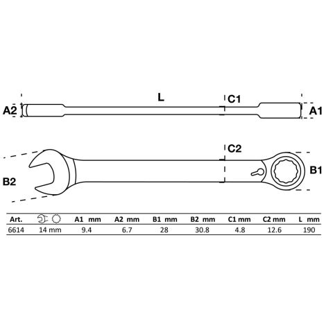 Klucz płasko-oczkowy z grzechotką | przełączalny | 14 mm - 2