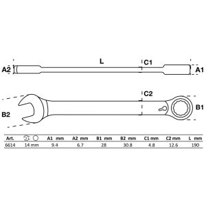 Klucz płasko-oczkowy z grzechotką | przełączalny | 14 mm - 2