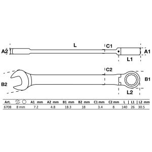 Klucz płasko-oczkowy z grzechotką | łamany | 8 mm - 2