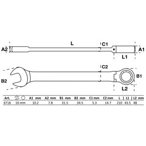 Klucz płasko-oczkowy z grzechotką | łamany | 16 mm - 2