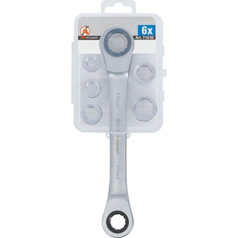 Klucz oczkowy z grzechotką z zestawem adapterów | 8 - 19 mm | 6 szt. - 4