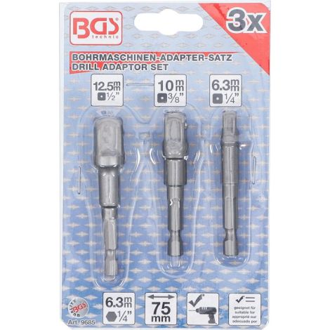 Zestaw adapterów do wiertarek | napęd 6,3 mm (1/4") | sześciokąt 6,3 mm (1/4"), 10 mm (3/8"), 12,5 mm (1/2"), 3 szt. - 4