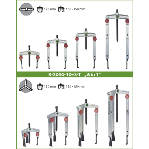 KUKKO ZESTAW UNIWERSALNYCH ŚCIĄGACZY 2- I 3-RAMIENNYCH Z BARDZO SMUKŁYMI, SZYBKO PRZESTAWNYMI RAMIONAMI 120-130X100-350 MM KOD: K-2030-10+S-T - 2