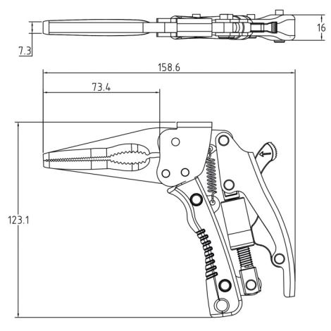 Szczypce samozaciskowe z długimi szczękami | z uchwytem pistoletowym | 170 mm - 5