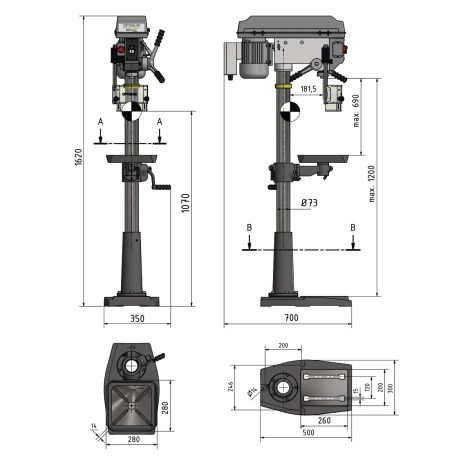 Wiertarka kolumnowa z napędem pasowym 400V fi 25 mm DQ 25 Optimum kod: 3191047 - 3