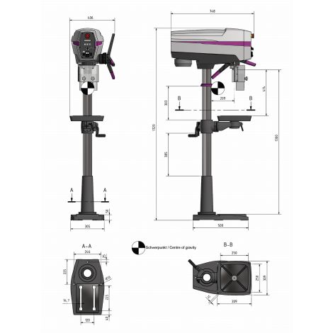 Wiertarka słupowa z napędem na pasku klinowym fi 25 mm DP 26 F 230V Optimum kod: 3020620F - 5