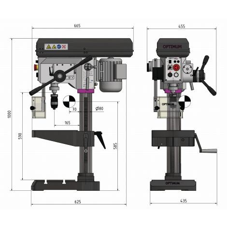 Wiertarka stołowa z płynną regulacją obrotów  fi 28 mm DH 28FT 400V Optimum kod: 3020260 - 5