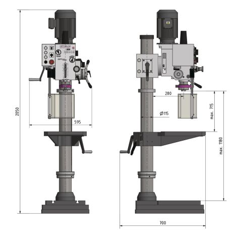 Wiertarka kolumnowa z automatycznym posuwem tulei, mechaniczną zmianą prędkości wrzeciona i funkcją gwintowania fi 32 mm DH 40GP Optimum kod: 3034360 - 6