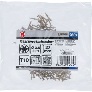 Śruby uniwersalne BGS | profil T (do Torx) T10 | 3,0 x 20 mm | 260 szt. - 2