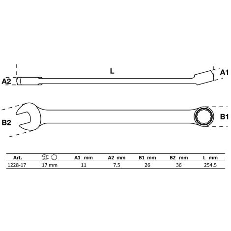 Klucz płasko-oczkowy | długi | 17 mm - 4