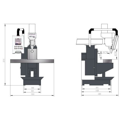 Frezarka uniwersalna do obrabiania poziomego i pionowego z cyfrowym wskaźnikiem położenia DPA 21, z mechanizmem posuwu - OPTImill MT 60 Optimum kod: 3336091 - 3