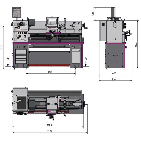 Tokarka mechaniczna w pełni wyposażona, z cyfrowym wskaźnikiem położenia DPA 21, OPTIturn TH 4010D Optimum, kod: 3402080 - 4