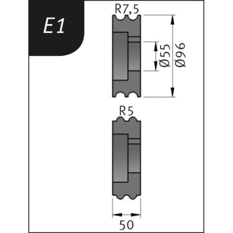 Rolki gnące Typ E1, Ø 96 x 55 x 50 mm, R 7,5 / 5 mm do giętarki SBM 250-25 E Metallkraft kod: 3880711