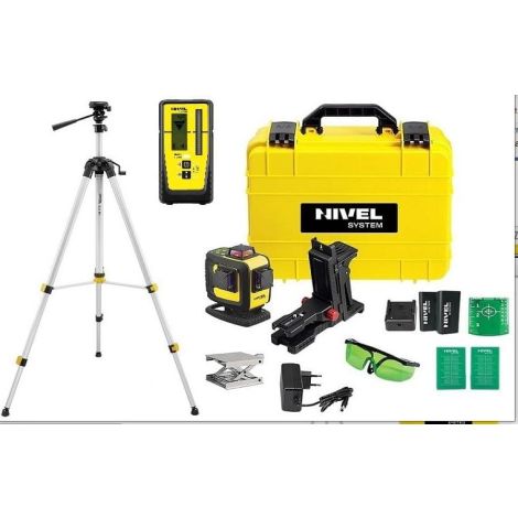 Zestaw multi-laser krzyżowy (4 x 360°) o zasięgu średnica 60m ( z czujnikiem 140m) + statyw + czujnik -  Nivel System kod: CL4D-G set SJJM1EX RD800