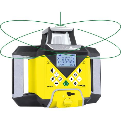 Laser obrotowy z zieloną wiązką, o zasięgu 700 m (średnica) z czujnikiem cyfrowym i  autowpasowaniem -  Nivel System kod: NL740G DIGITAL