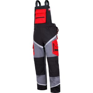 Ogrodniczki robocze z odblaskami 100% bawełniane czarno-szaro-czerwone Lahti Pro L40605 Ogrodniczki robocze z odblaskami 100% bawełniane czarno-szaro-czerwone Lahti Pro L40605
