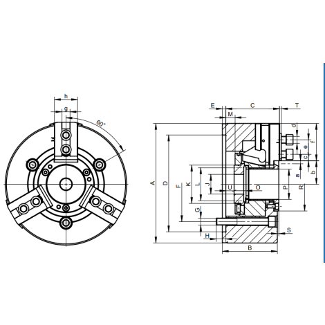 Uchwyt tokarski stalowy typ 2405-200-66 SGM z mocowaniem mechanicznym z przelotem 3-szczękowy wielkość kąta ząbków  90° Bison kod: 352405236300 - 2