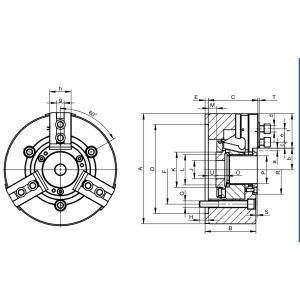 Uchwyt tokarski stalowy typ 2405-200-66 SGM z mocowaniem mechanicznym z przelotem 3-szczękowy wielkość kąta ząbków  90° Bison kod: 352405236300 - 2