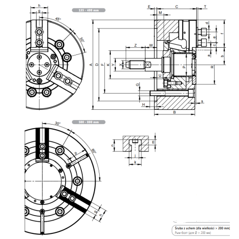 Uchwyt tokarski stalowy typ 2404-160 SGM z mocowaniem mechanicznym bez przelotu 3-szczękowy Bison kod: 352404326400 - 2