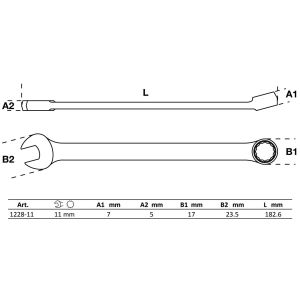 Klucz płasko-oczkowy | długi | 11 mm - 2