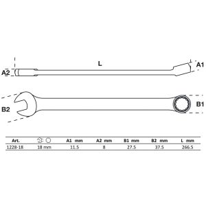 Klucz płasko-oczkowy | długi | 18 mm - 2